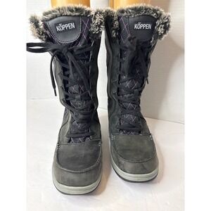 Koppen Women's Black Faux Fur Lined Lace Up Winter Snow Boots Size 9 KPN9436 1